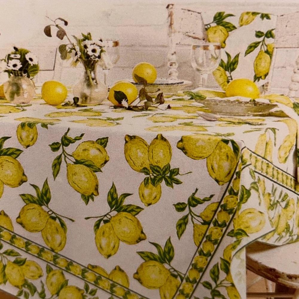 April Cornell Tablecloth Lemon Yellow Green Leaves  60" x 120” Cotton NEW